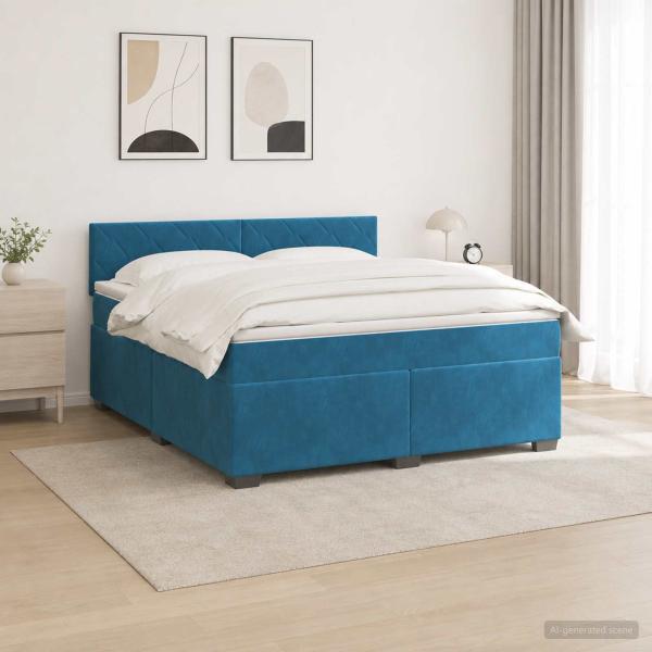 ARDEBO.de - Boxspringbett mit Matratze und LED Blau 140 x 200 cm Samt