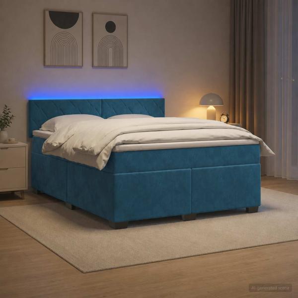 Boxspringbett mit Matratze und LED Blau 140 x 200 cm Samt