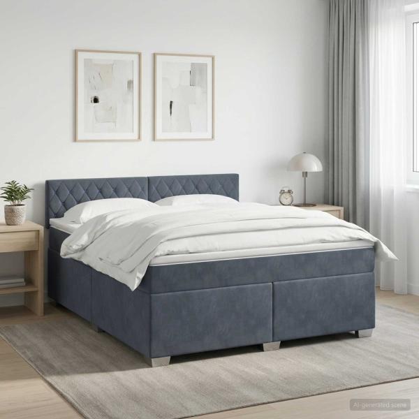 ARDEBO.de - Boxspringbett mit Matratze und LED Dunkelgrau 160 x 200 cm Samt