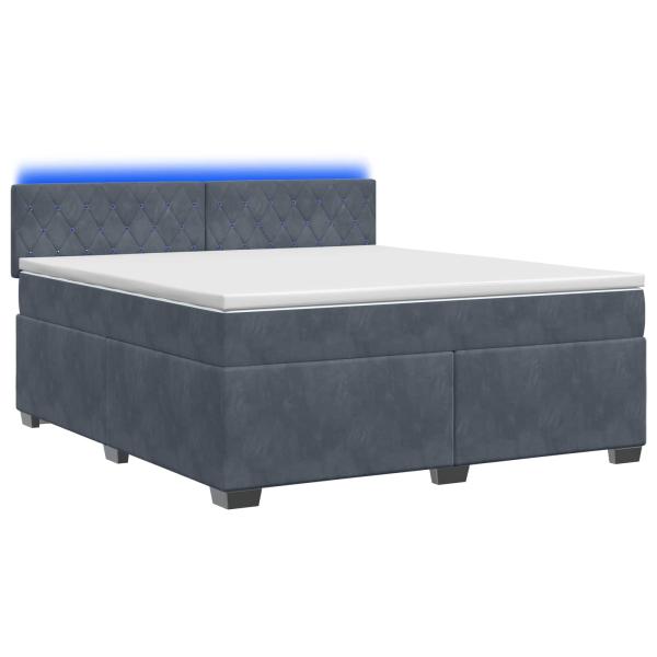 Boxspringbett mit Matratze und LED Dunkelgrau 160 x 200 cm Samt