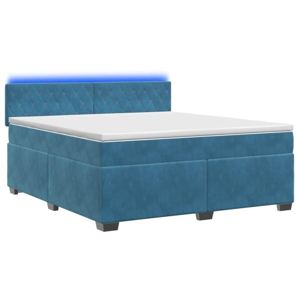 Boxspringbett mit Matratze und LED Blau 160 x 200 cm Samt