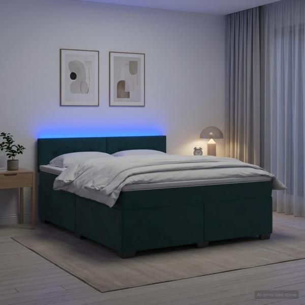 ARDEBO.de - Boxspringbett mit Matratze und LED Dunkelgrün 160 x 200 cm Samt