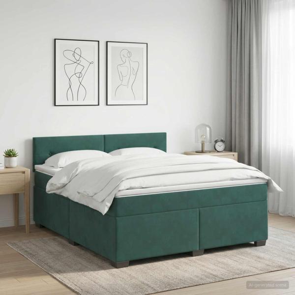 Boxspringbett mit Matratze und LED Dunkelgrün 160 x 200 cm Samt