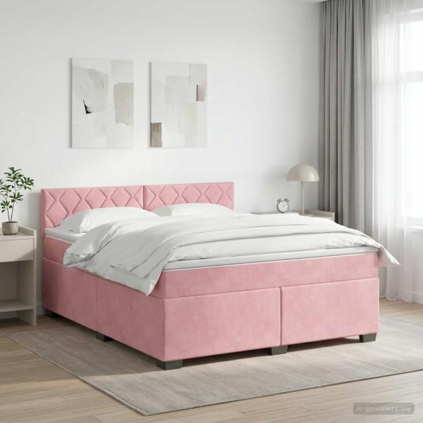Boxspringbett mit Matratze und LED Rosa 160 x 200 cm Samt