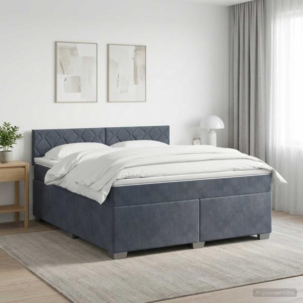 ARDEBO.de - Boxspringbett mit Matratze und LED Dunkelgrau 180 x 200 cm Samt