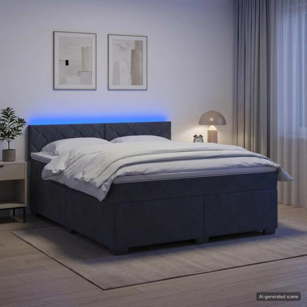 Boxspringbett mit Matratze und LED Dunkelgrau 180 x 200 cm Samt