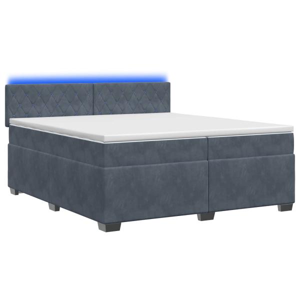 Boxspringbett mit Matratze und LED Dunkelgrau 200 x 200 cm Samt