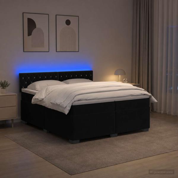 ARDEBO.de - Boxspringbett mit Matratze und LED Schwarz 200 x 200 cm Samt