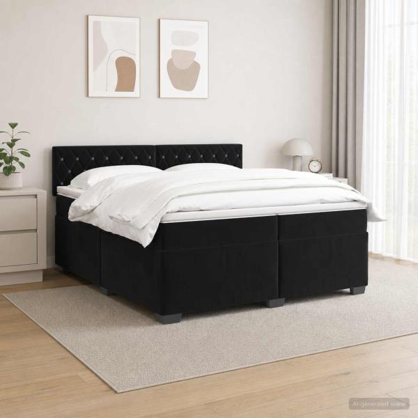 Boxspringbett mit Matratze und LED Schwarz 200 x 200 cm Samt