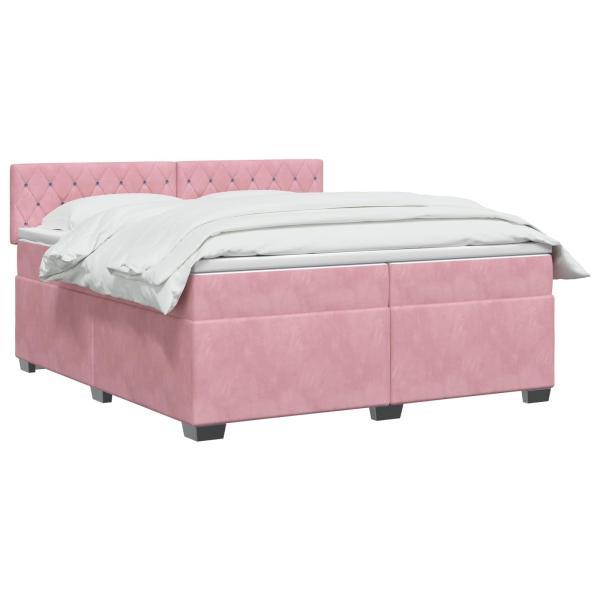 Boxspringbett mit Matratze und LED Rosa 200 x 200 cm Samt