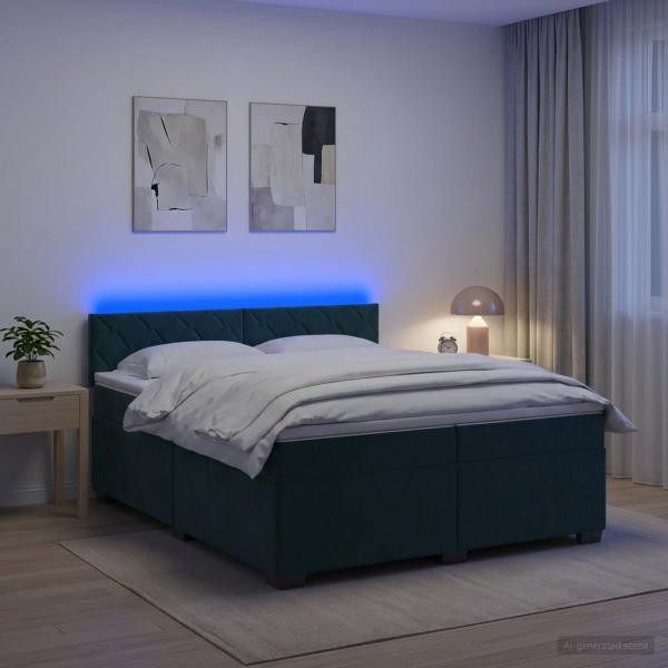 ARDEBO.de - Boxspringbett mit Matratze und LED Dunkelgrün 200 x 200 cm Samt