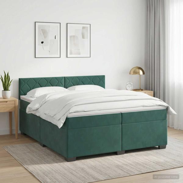 Boxspringbett mit Matratze und LED Dunkelgrün 200 x 200 cm Samt