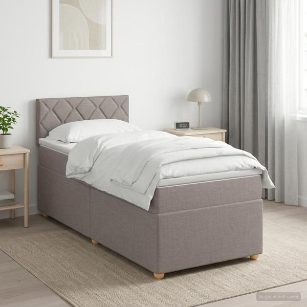 ARDEBO.de - Boxspringbett mit Matratze mit Kopfteil Taupe 80 x 200 cm Stoff