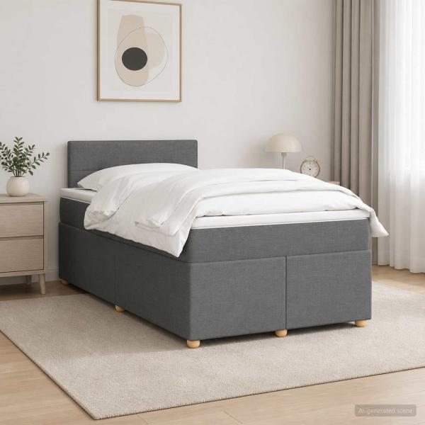 ARDEBO.de - Boxspringbett mit Matratze Dunkelgrau 120 x 200 cm Stoff