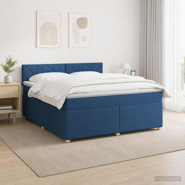ARDEBO.de - Boxspringbett mit Matratze mit Kopfteil Blau 180 x 200 cm Stoff