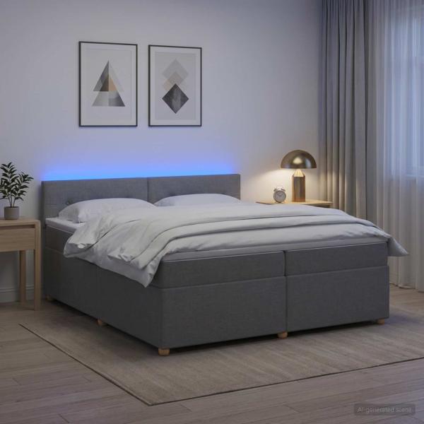 ARDEBO.de - Boxspringbett mit Matratze Hellgrau 200 x 200 cm Stoff
