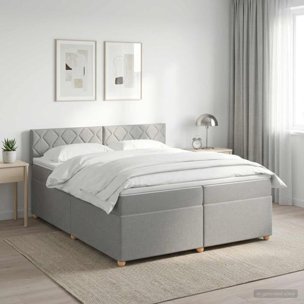 ARDEBO.de - Boxspringbett mit Matratze Hellgrau 200 x 200 cm Stoff
