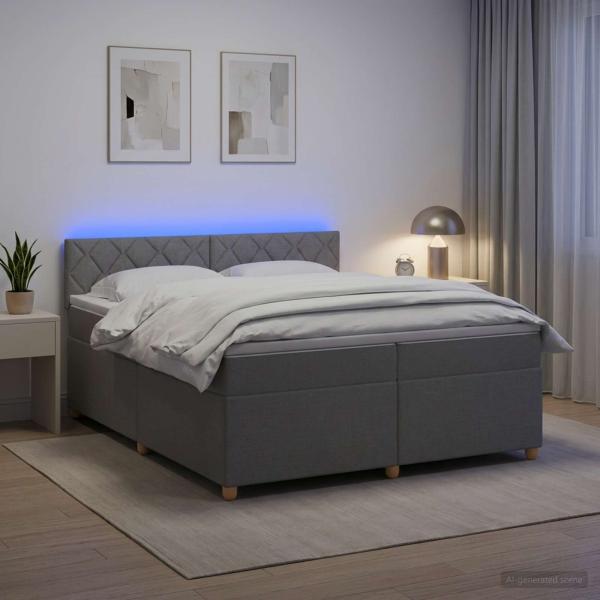 Boxspringbett mit Matratze Hellgrau 200 x 200 cm Stoff
