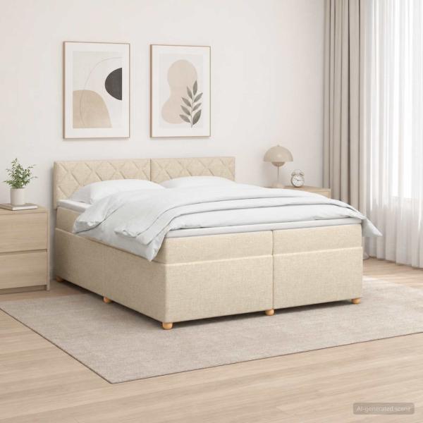 ARDEBO.de - Boxspringbett mit Matratze Creme 200 x 200 cm Stoff