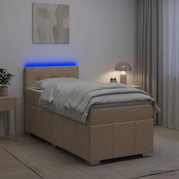 Boxspringbett mit Matratze mit Kopfteil Creme 90 x 200 cm Stoff