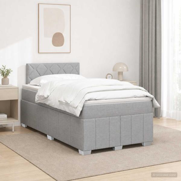 ARDEBO.de - Boxspringbett mit Matratze Hellgrau 120 x 190 cm Stoff