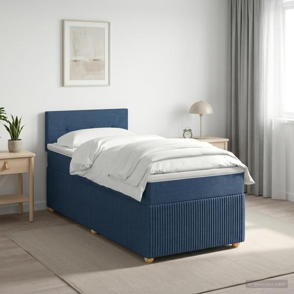 Boxspringbett mit Matratze mit Kopfteil Blau 80 x 200 cm Stoff