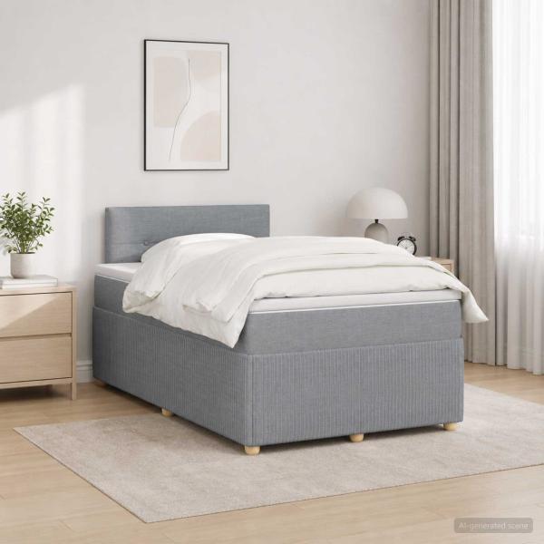 ARDEBO.de - Boxspringbett mit Matratze Hellgrau 120 x 200 cm Stoff