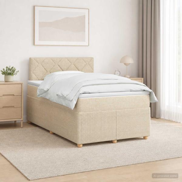 ARDEBO.de - Boxspringbett mit Matratze Creme 120 x 200 cm Stoff