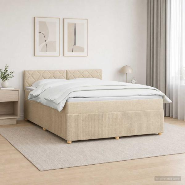 ARDEBO.de - Boxspringbett mit Matratze Creme 180 x 200 cm Stoff
