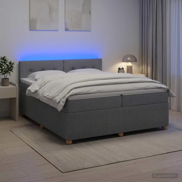 ARDEBO.de - Boxspringbett mit Matratze Hellgrau 200 x 200 cm Stoff