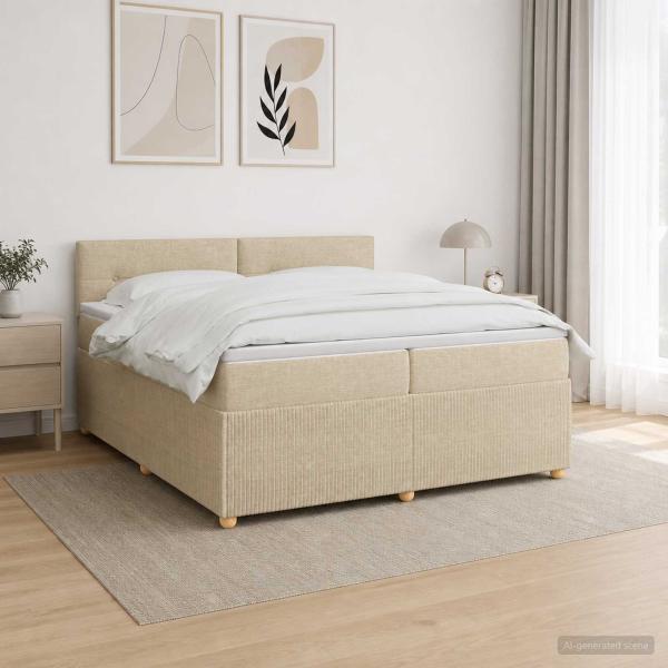 Boxspringbett mit Matratze Creme 200 x 200 cm Stoff