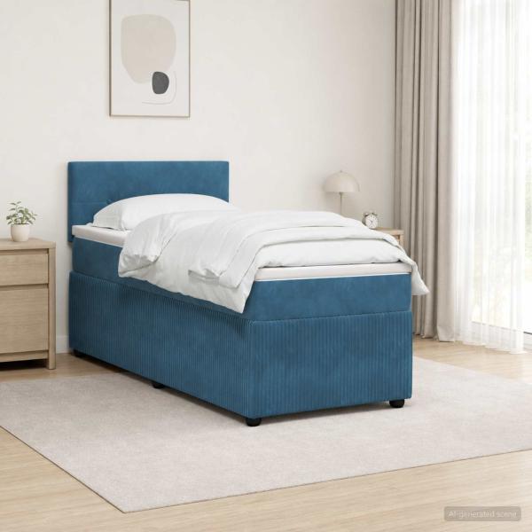 ARDEBO.de - Boxspringbett mit Matratze mit Kopfteil Blau 100 x 200 cm Samt