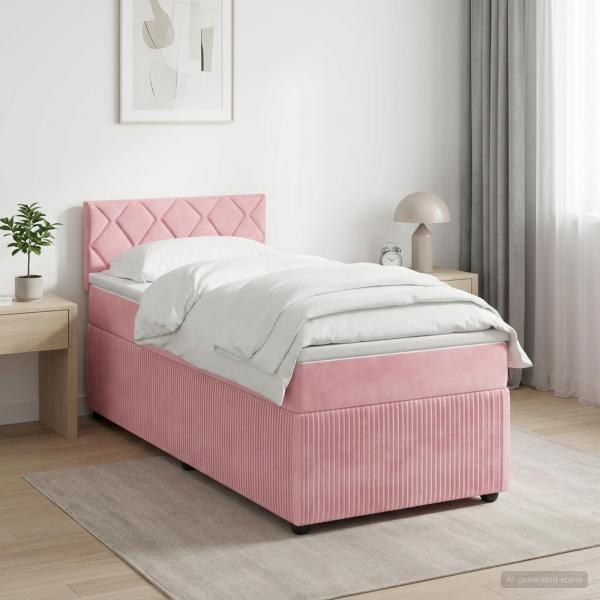 ARDEBO.de - Boxspringbett mit Matratze mit Kopfteil Rosa 100 x 200 cm Samt