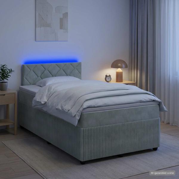 Boxspringbett mit Matratze Hellgrau 120 x 190 cm Samt