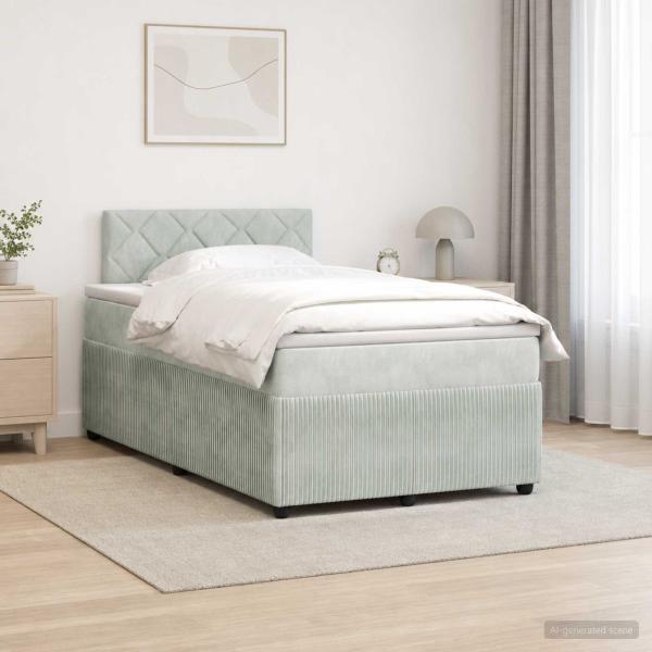 ARDEBO.de - Boxspringbett mit Matratze Hellgrau 120 x 200 cm Samt