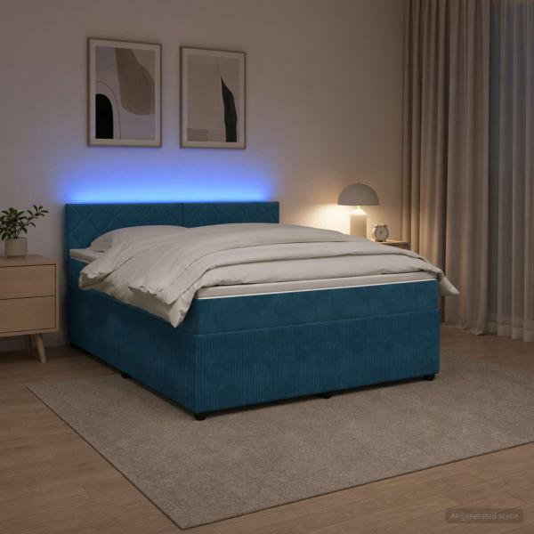 Boxspringbett mit Matratze mit Kopfteil Blau 160 x 200 cm Samt