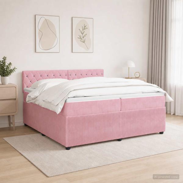 Boxspringbett mit Matratze mit Kopfteil Rosa 200 x 200 cm Samt