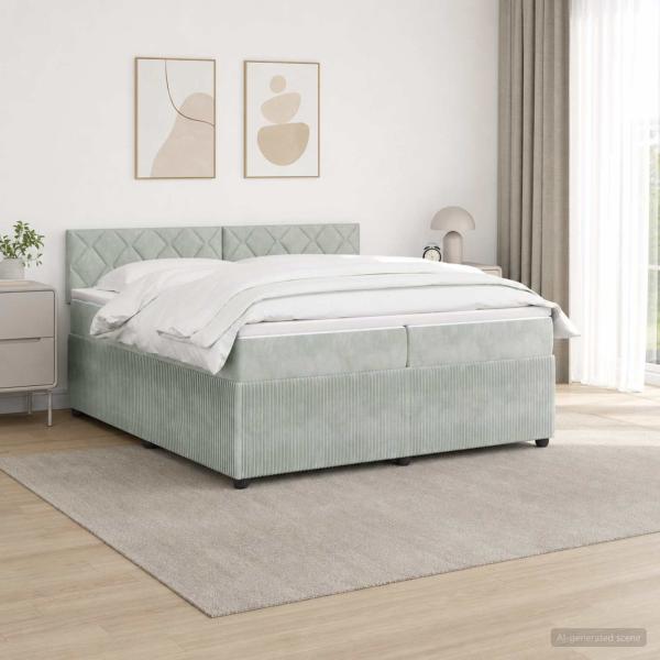 ARDEBO.de - Boxspringbett mit Matratze Hellgrau 200 x 200 cm Samt