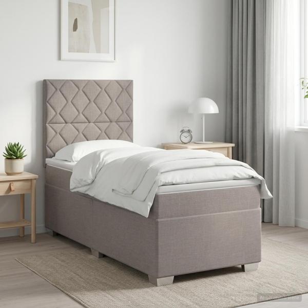 ARDEBO.de - Boxspringbett mit Matratze mit Kopfteil Taupe 90 x 190 cm Stoff