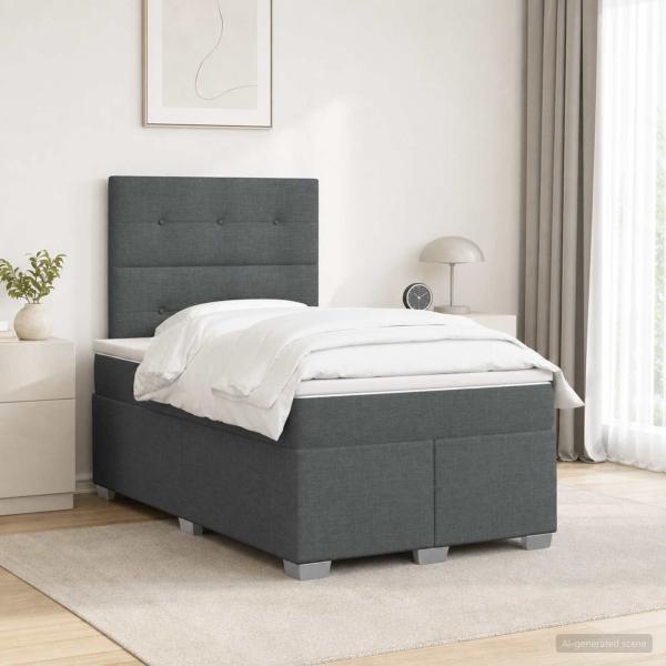 ARDEBO.de - Boxspringbett mit Matratze Dunkelgrau 120 x 190 cm Stoff