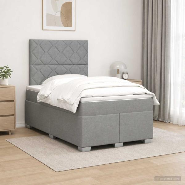 ARDEBO.de - Boxspringbett mit Matratze Hellgrau 120 x 190 cm Stoff