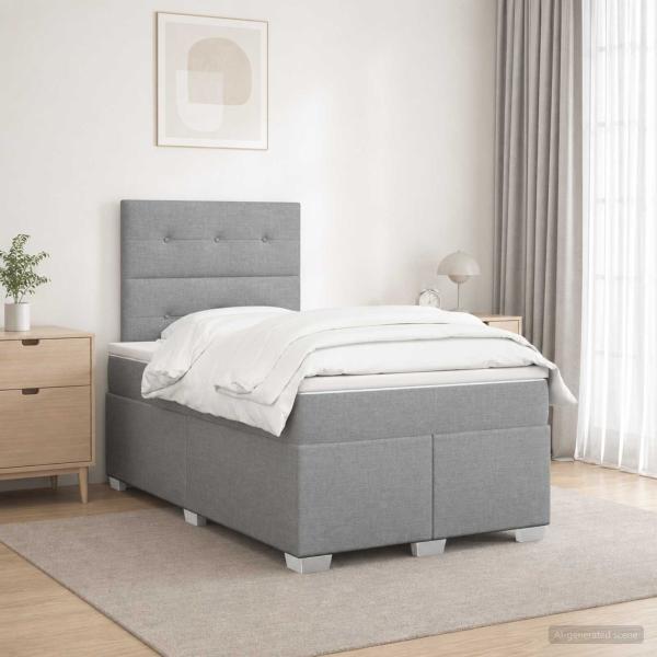 ARDEBO.de - Boxspringbett mit Matratze Hellgrau 120 x 200 cm Stoff