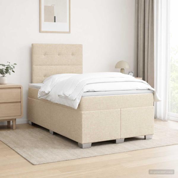 ARDEBO.de - Boxspringbett mit Matratze Creme 120 x 200 cm Stoff
