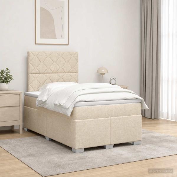ARDEBO.de - Boxspringbett mit Matratze Creme 120 x 200 cm Stoff
