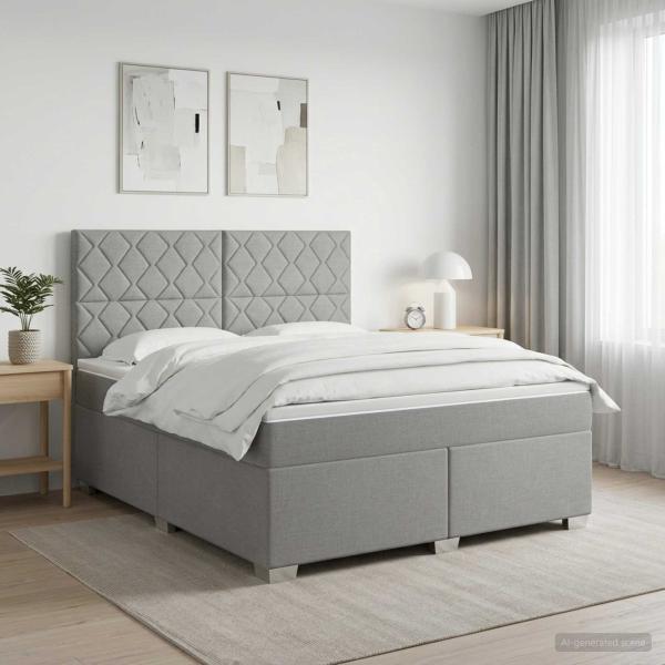 ARDEBO.de - Boxspringbett mit Matratze Hellgrau 160 x 200 cm Stoff