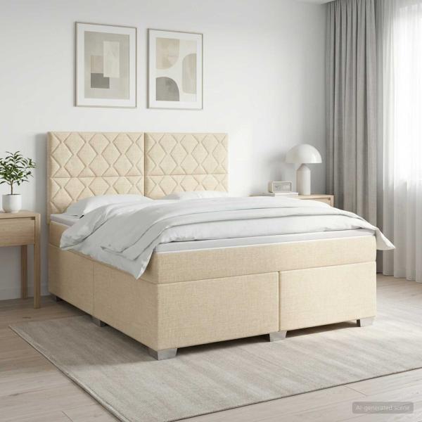 ARDEBO.de - Boxspringbett mit Matratze Creme 160 x 200 cm Stoff