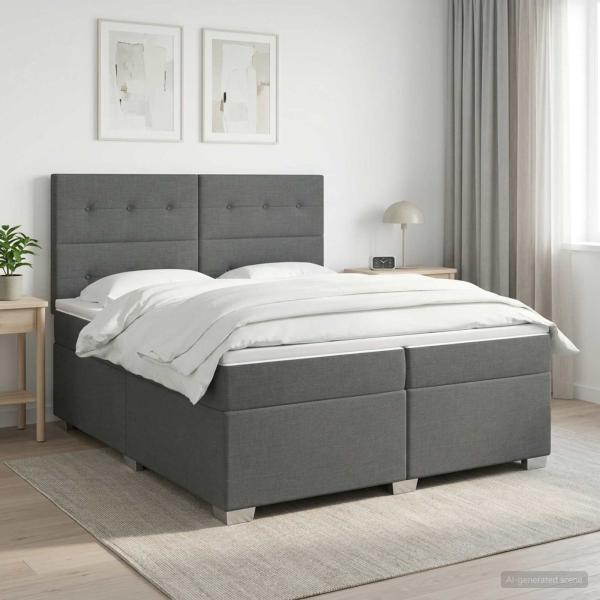 ARDEBO.de - Boxspringbett mit Matratze Dunkelgrau 200 x 200 cm Stoff