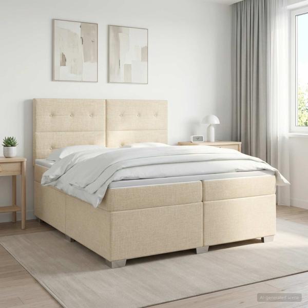 ARDEBO.de - Boxspringbett mit Matratze Creme 200 x 200 cm Stoff