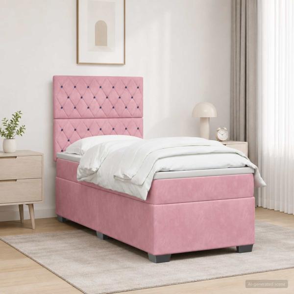 ARDEBO.de - Boxspringbett mit Matratze mit Kopfteil Rosa 80 x 200 cm Samt