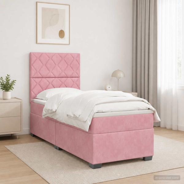 ARDEBO.de - Boxspringbett mit Matratze mit Kopfteil Rosa 90 x 200 cm Samt